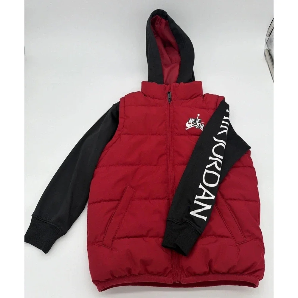 Nike Air Jordan Jumpman Boys Red & Black 2fer Puffer Jacket Sz Youth 5 (4-5 Yrs)
